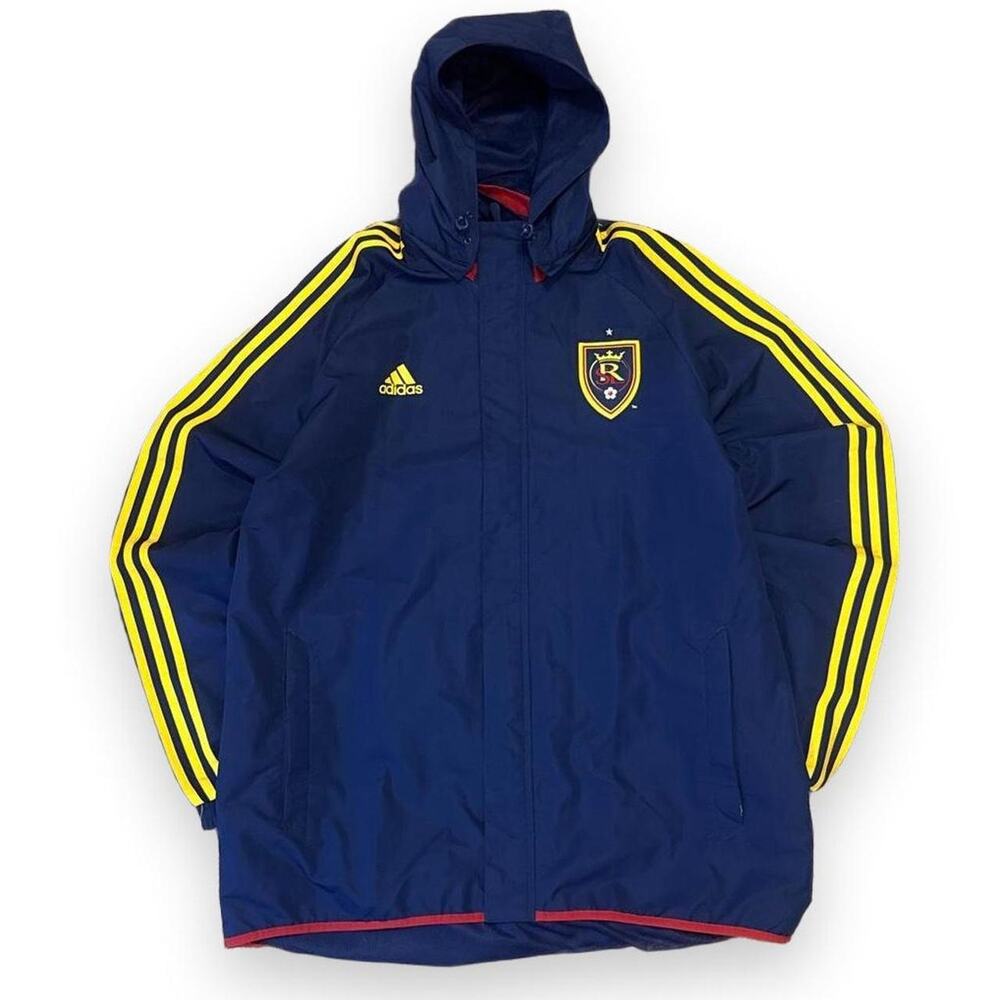 Adidas Real Salt Lake Jacket Mens Large Navy Yellow Red Hooded Soccer Full Zip